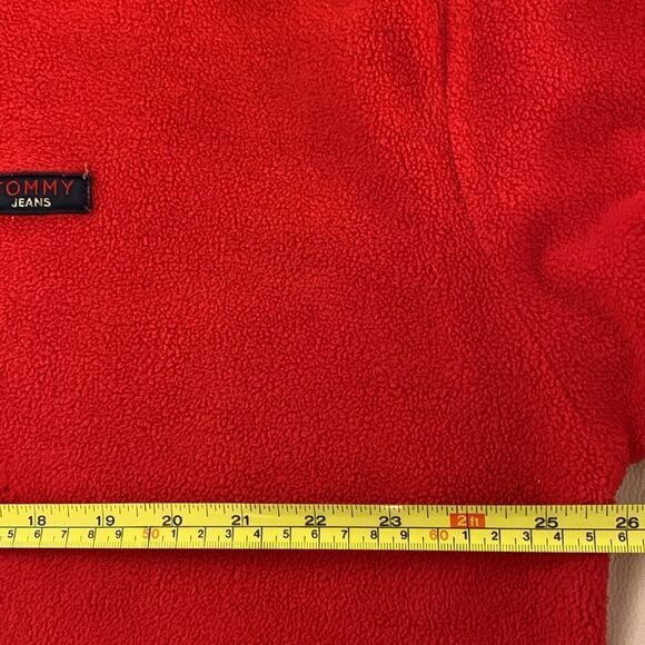 VTG Tommy Hilfiger Jeans Men’s 1/4 Zip Red Fleece Pullover Sweater Size XL - Picture 4 of 10